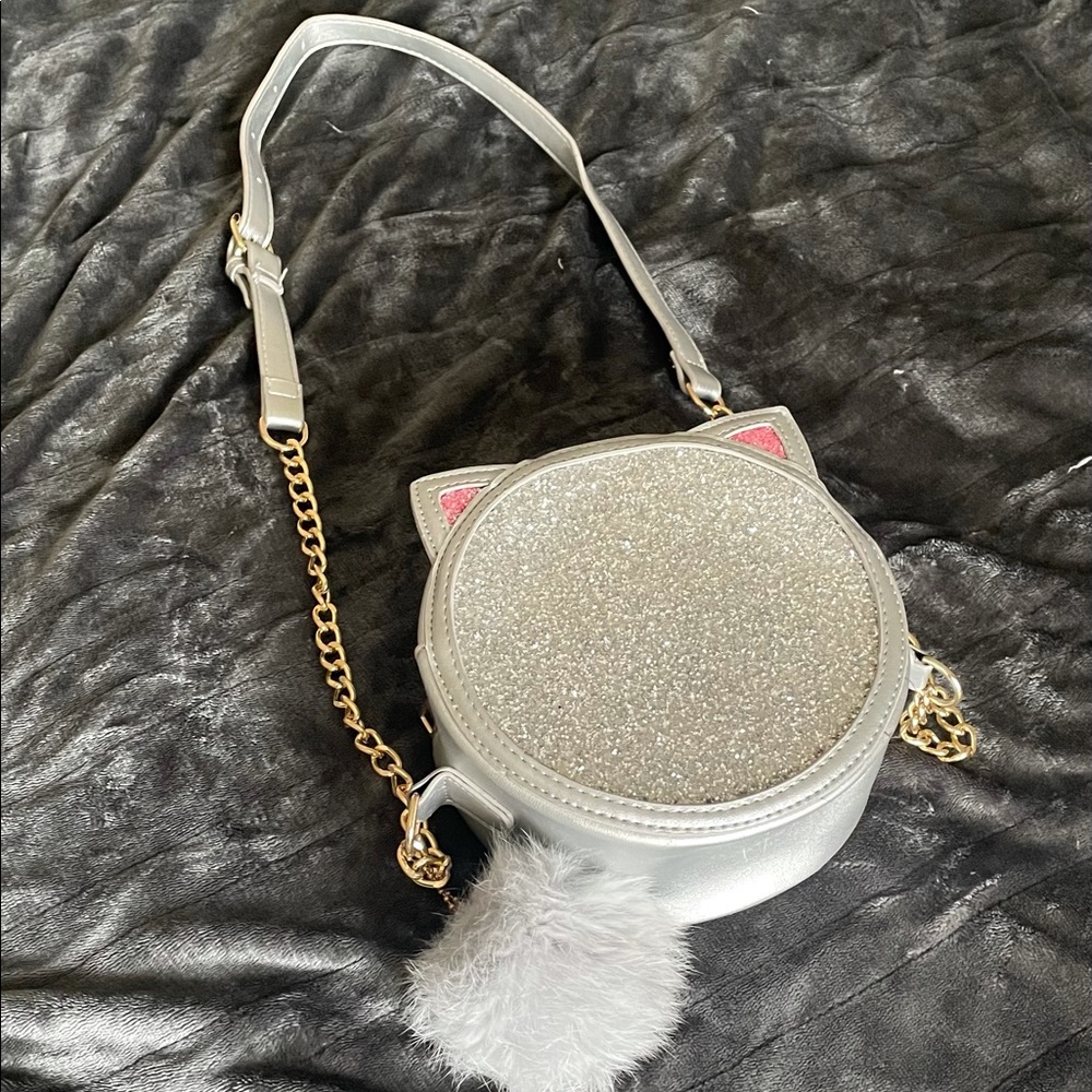 Girl’s Silver Glitter Cat Ears Crossbody Purse